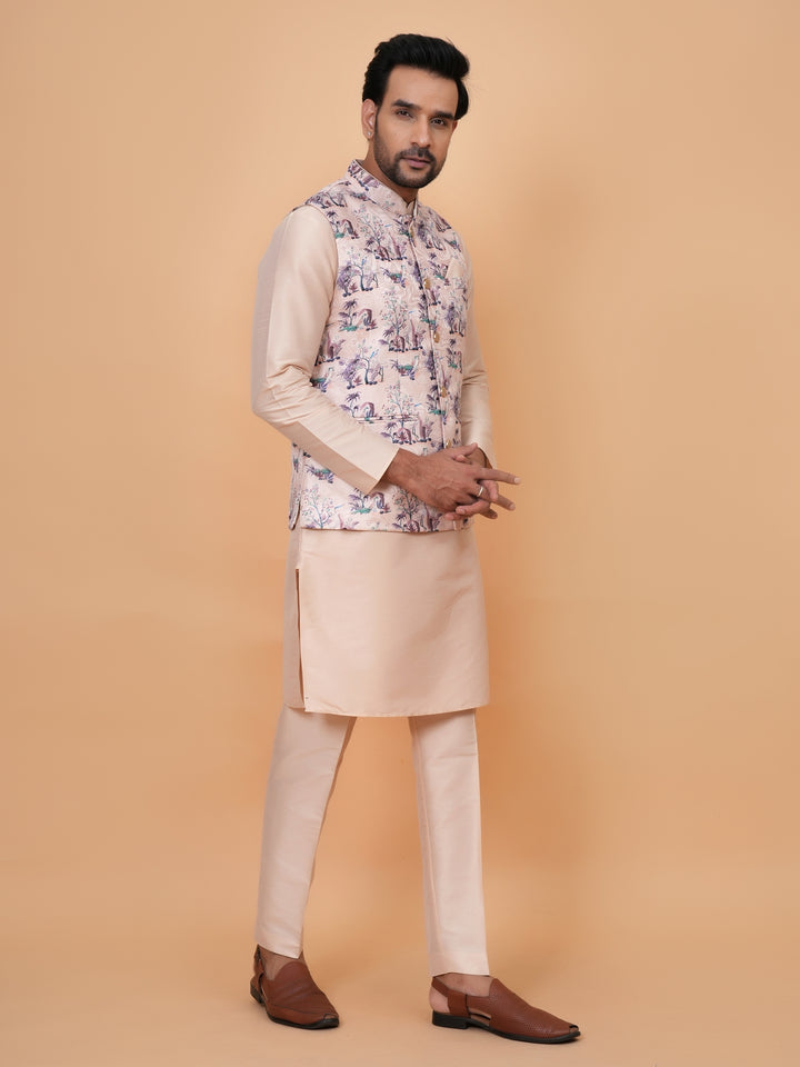 Abstract Pink Jacket Kurta Set - JM45404-1
