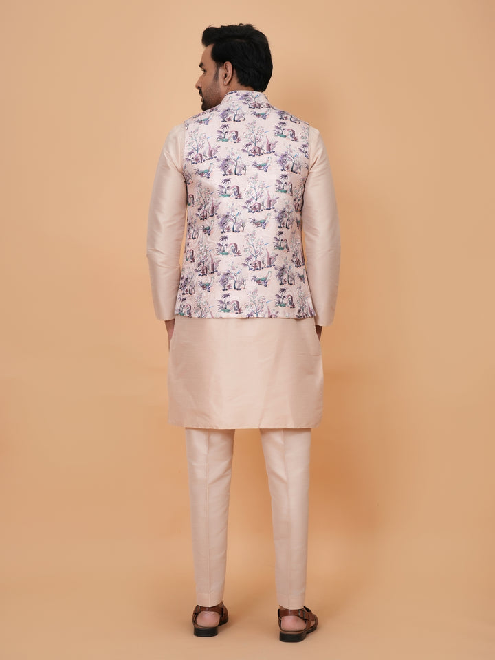 Abstract Pink Jacket Kurta Set - JM45404-1