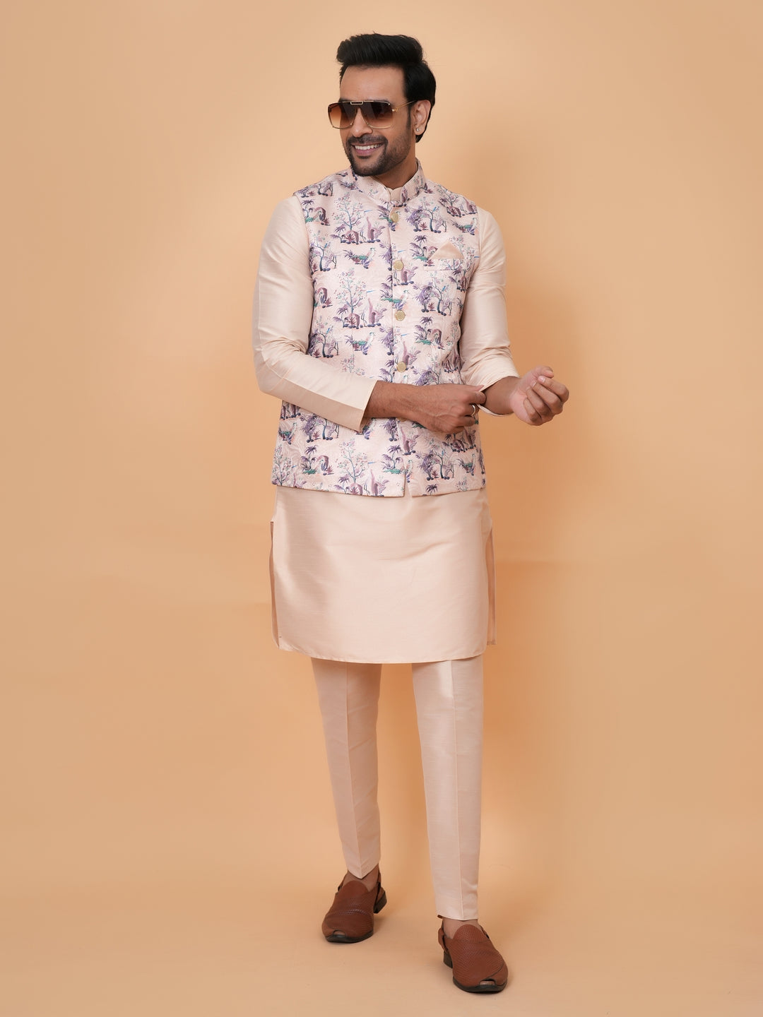 Abstract Pink Jacket Kurta Set - JM45404-1