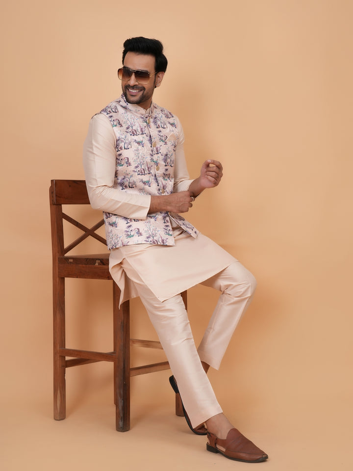 Abstract Pink Jacket Kurta Set - JM45404-1