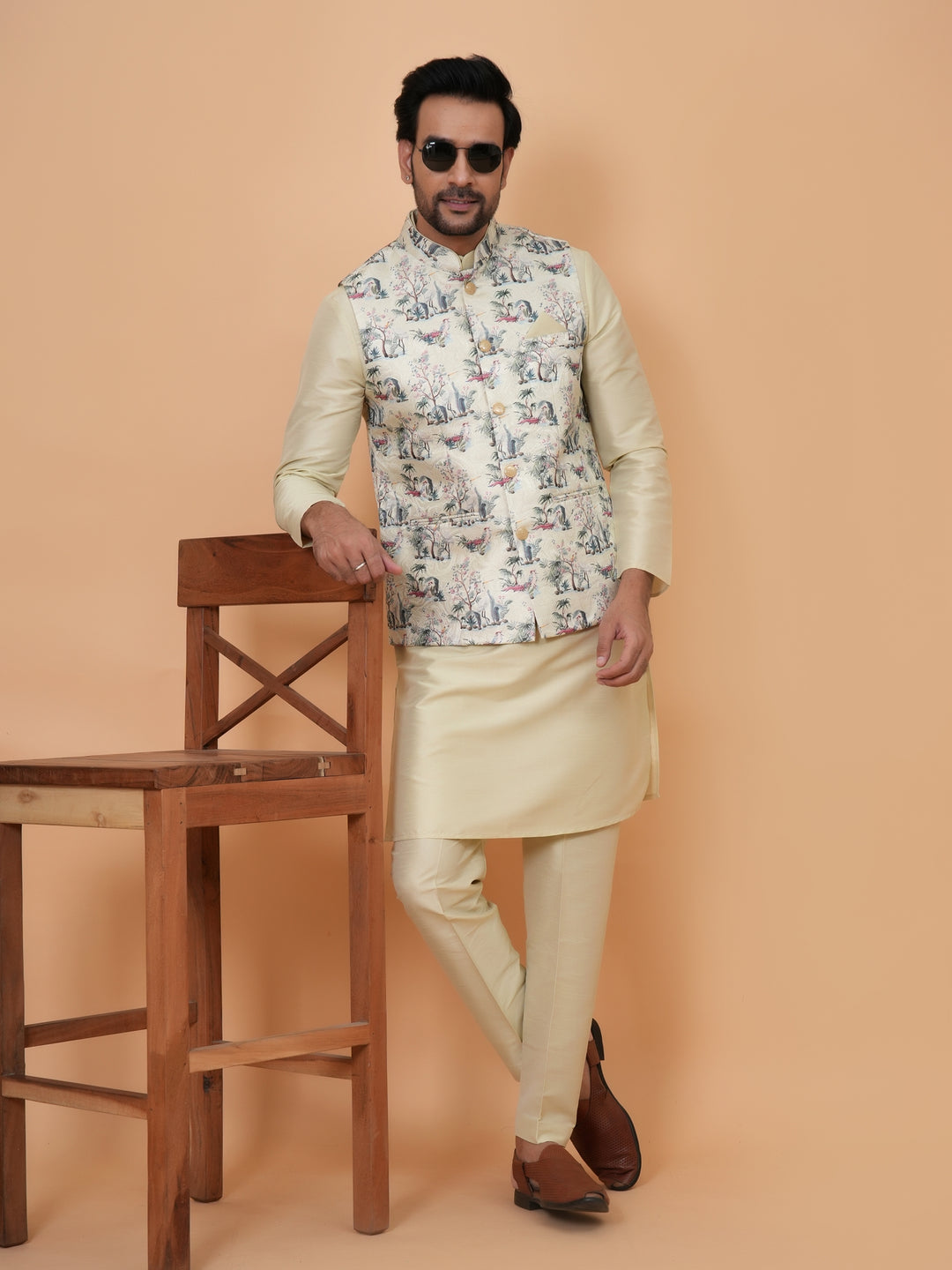 Abstract Pista Jacket Kurta Set - JM45404-2