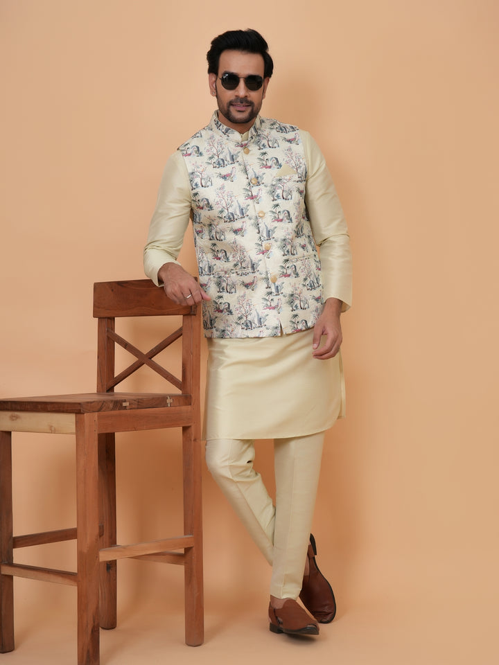 Abstract Pista Jacket Kurta Set - JM45404-2