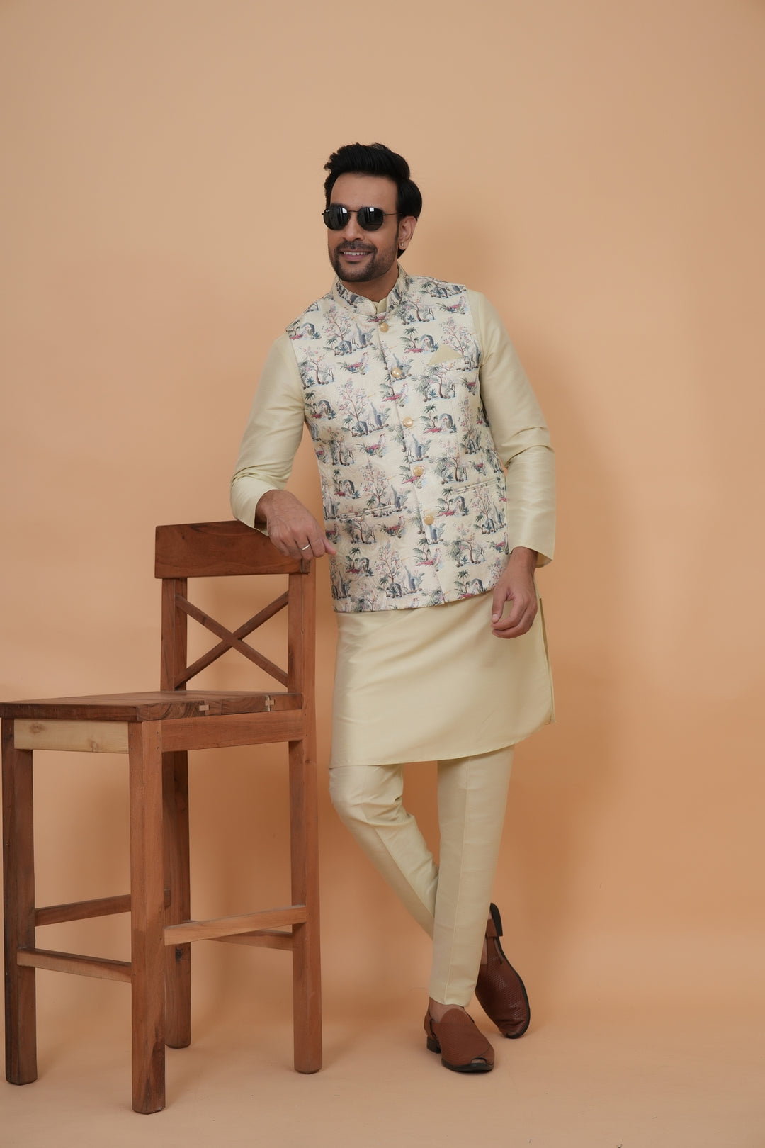 Abstract Pista Jacket Kurta Set - JM45404-2