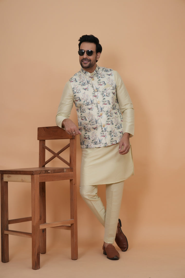 Abstract Pista Jacket Kurta Set - JM45404-2