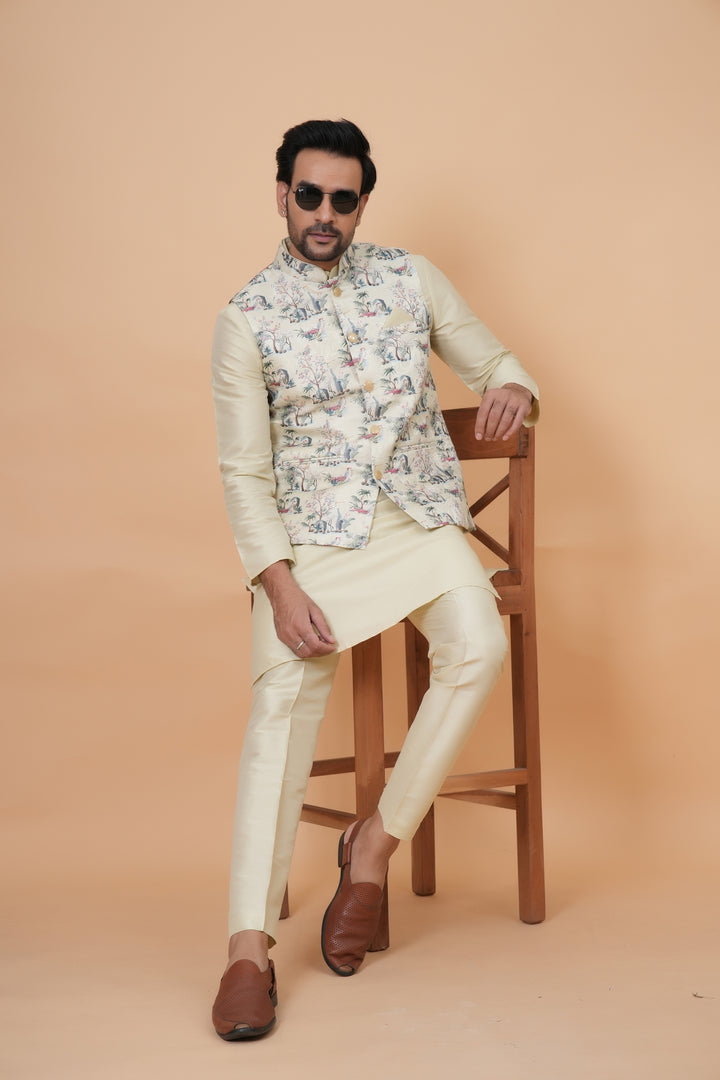 Abstract Pista Jacket Kurta Set - JM45404-2