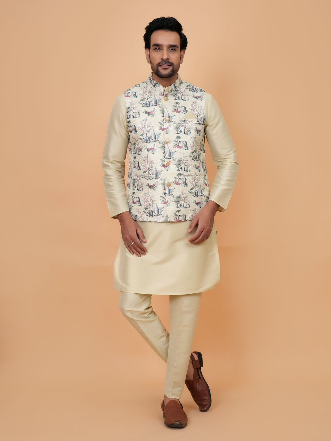 Abstract Pista Jacket Kurta Set - JM45404-2