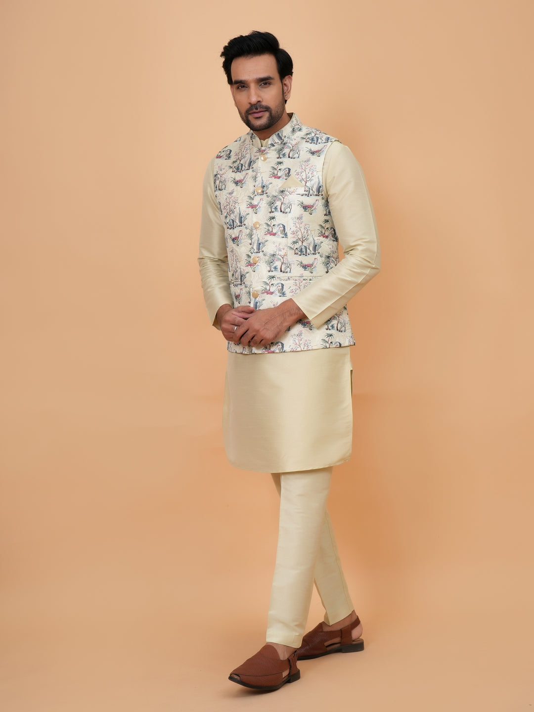 Abstract Pista Jacket Kurta Set - JM45404-2
