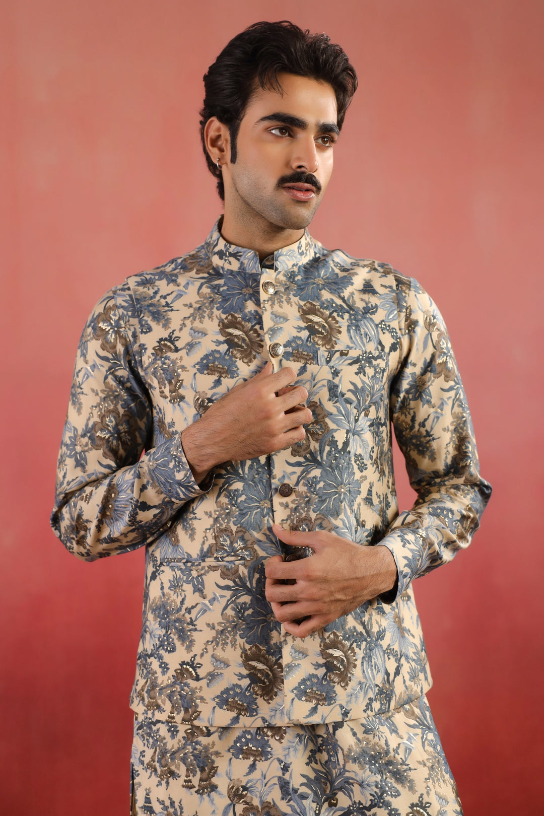 Floral Fawn Nehru Jacket - B46770-40/1