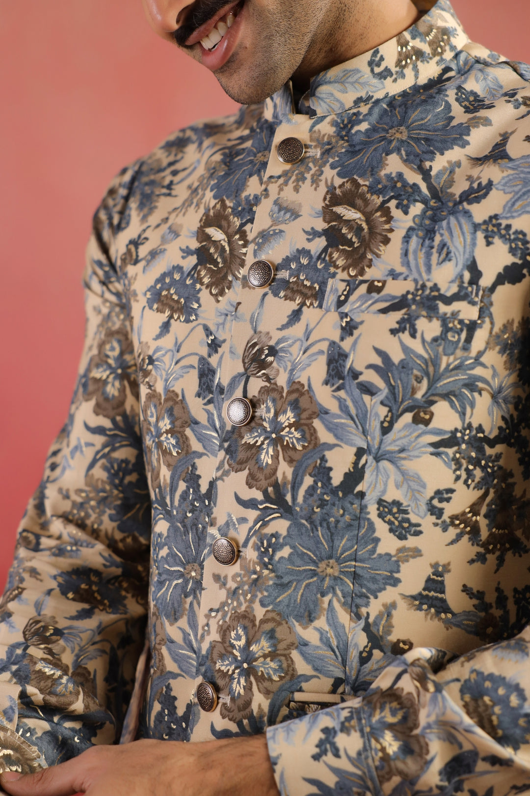 Floral Fawn Nehru Jacket - B46770-40/1