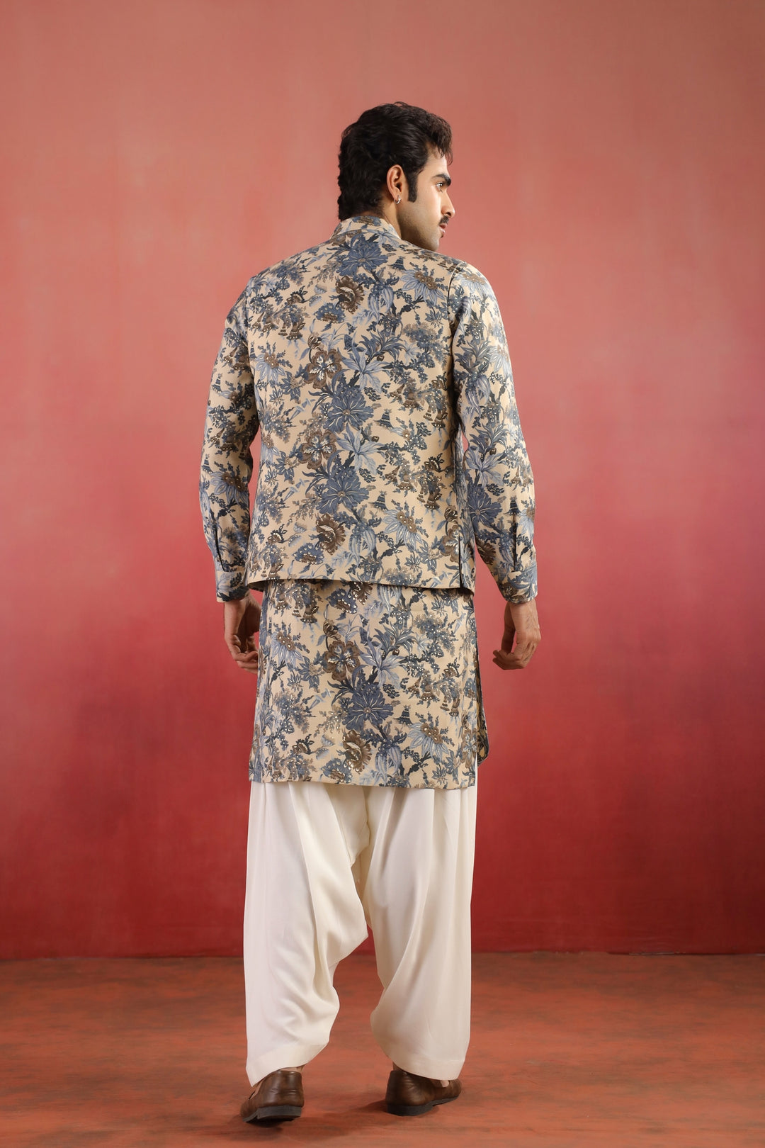 Floral Fawn Nehru Jacket - B46770-40/1