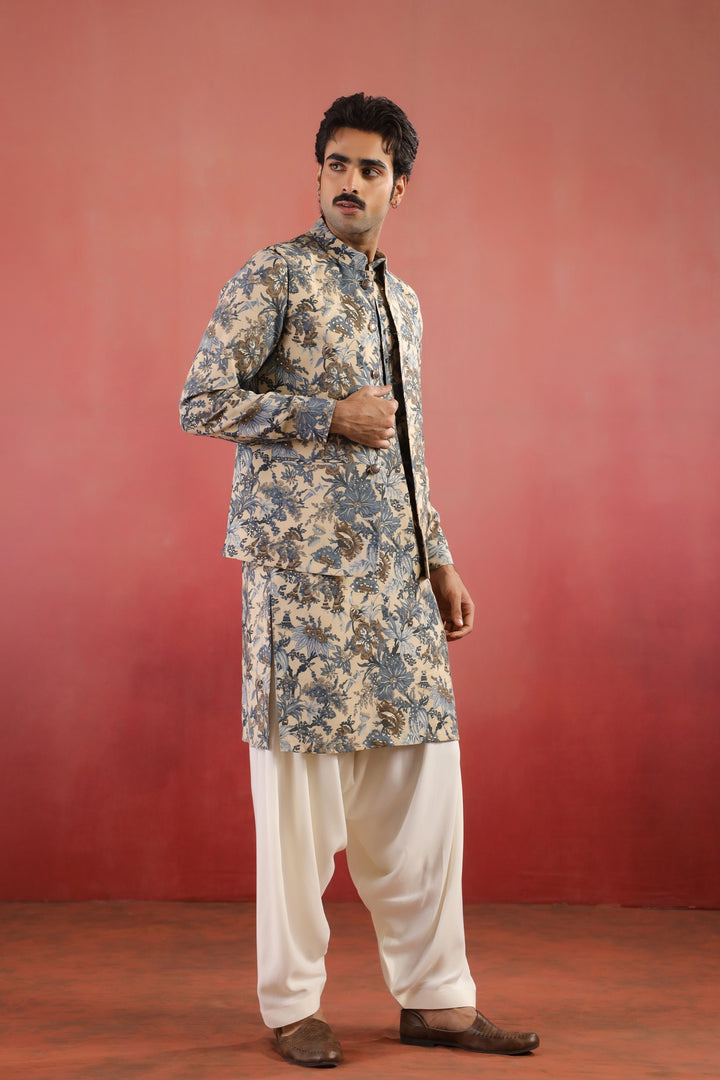 Floral Fawn Nehru Jacket - B46770-40/1