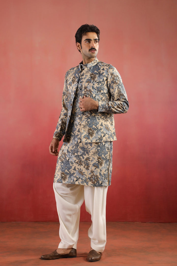 Floral Fawn Nehru Jacket - B46770-40/1