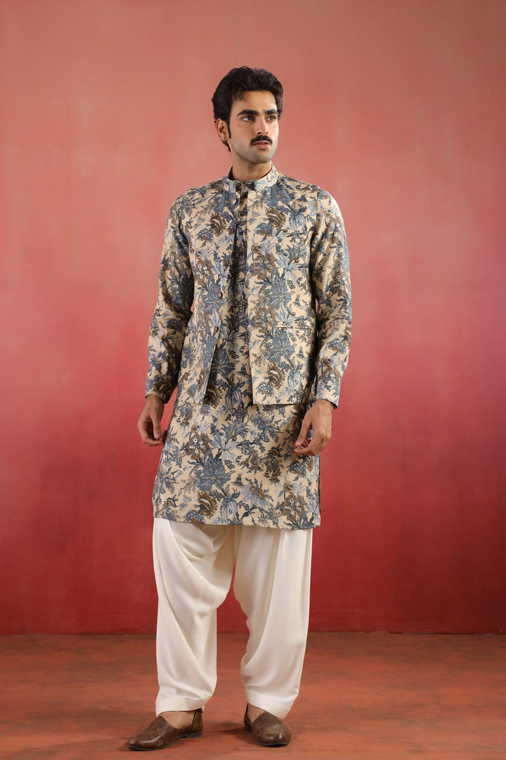 Floral Fawn Nehru Jacket - B46770-40/1