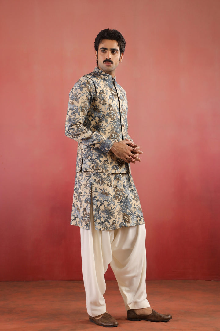 Floral Fawn Nehru Jacket - B46770-40/1