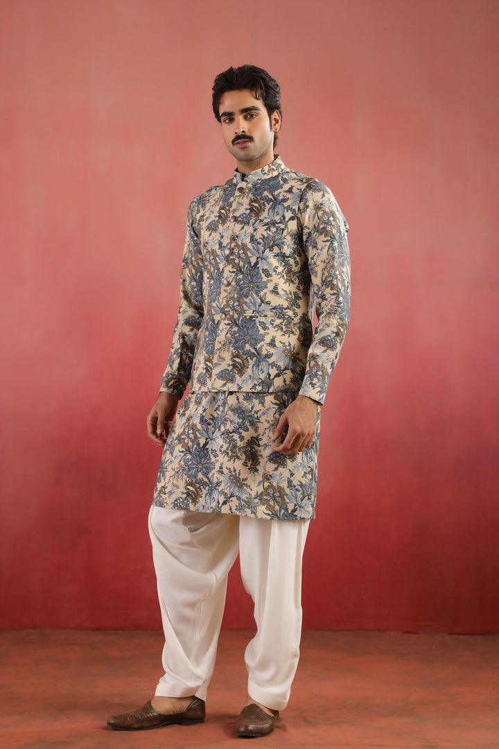 Floral Fawn Nehru Jacket - B46770-40/1