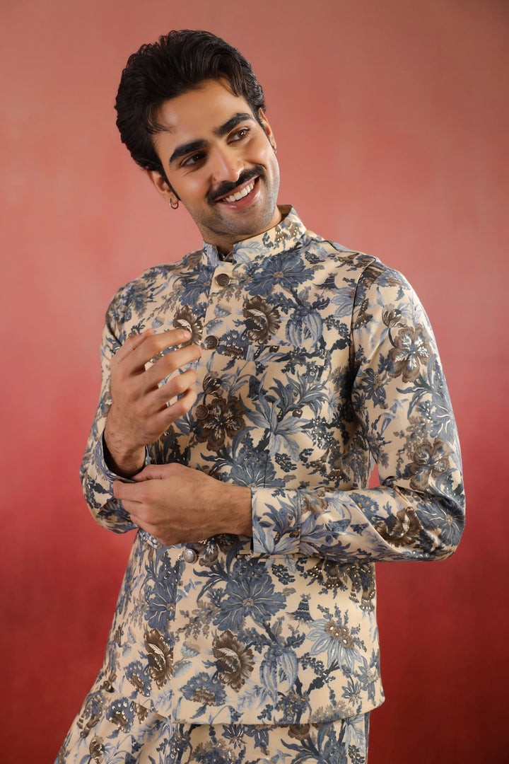 Floral Fawn Nehru Jacket - B46770-40/1