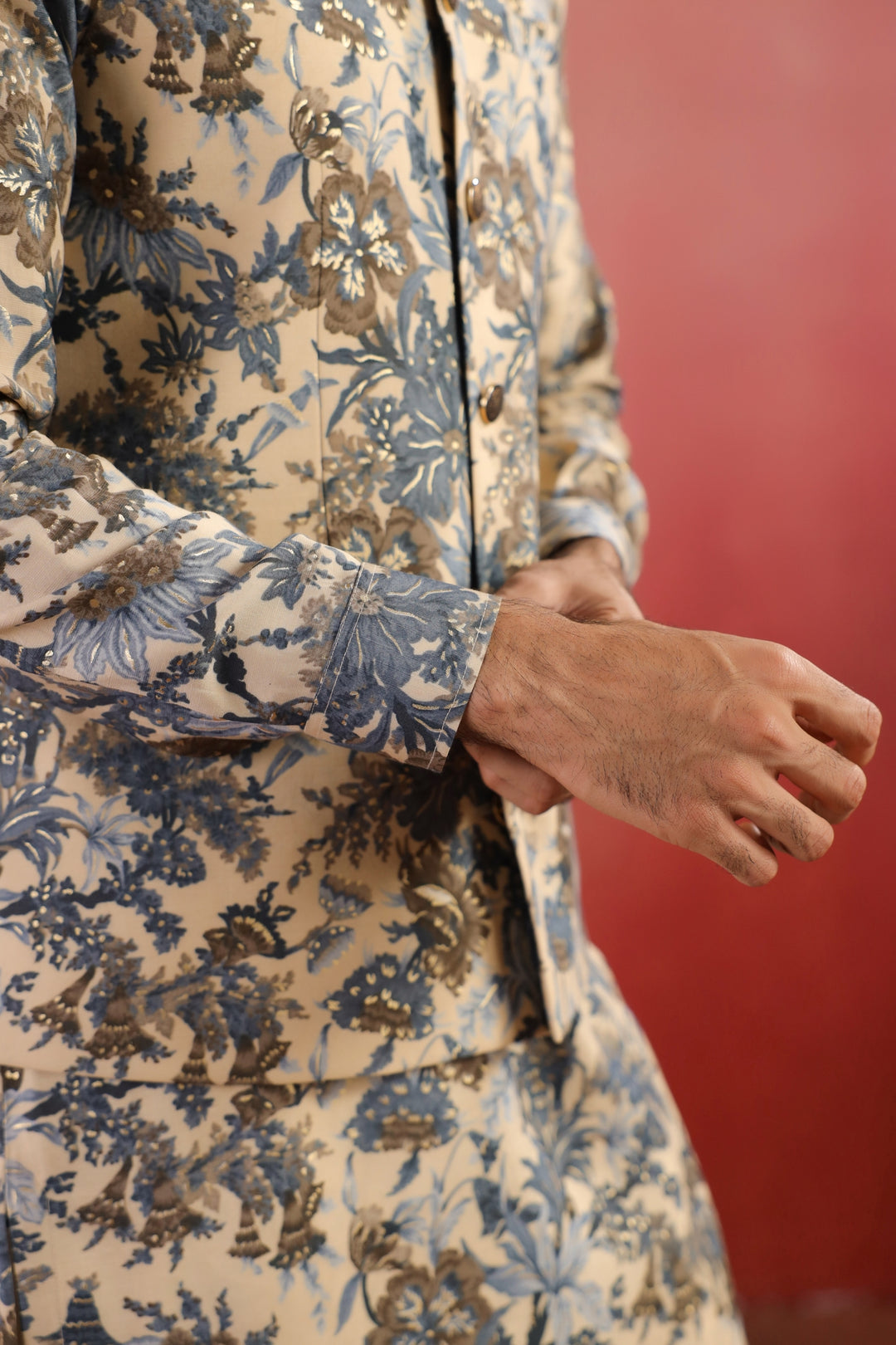 Floral Fawn Nehru Jacket - B46770-40/1