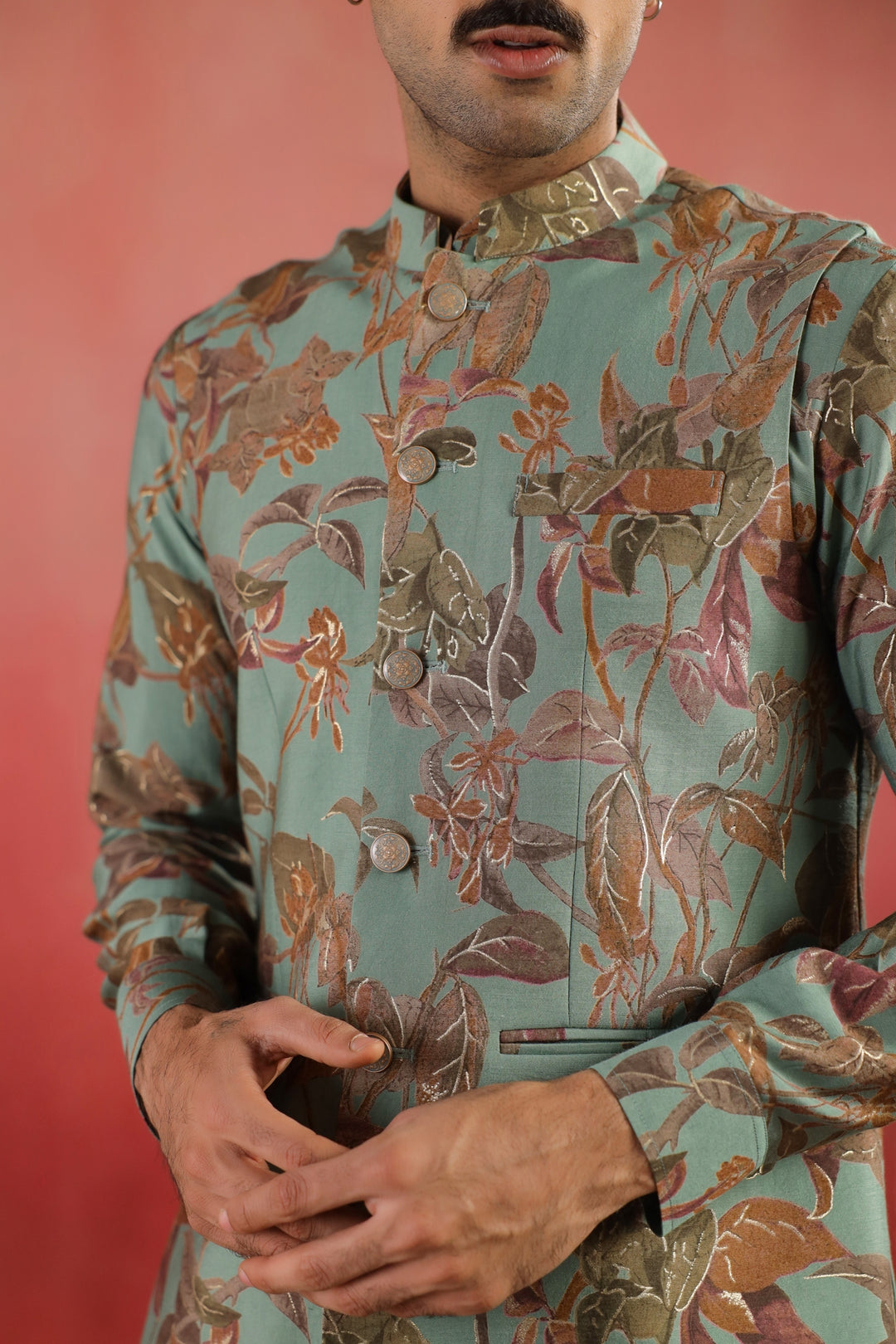 Floral Green Nehru Jacket - B46770-31/2
