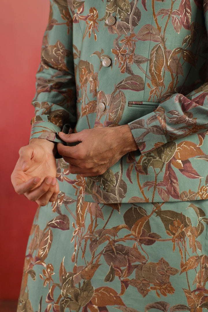 Floral Green Nehru Jacket - B46770-31/2