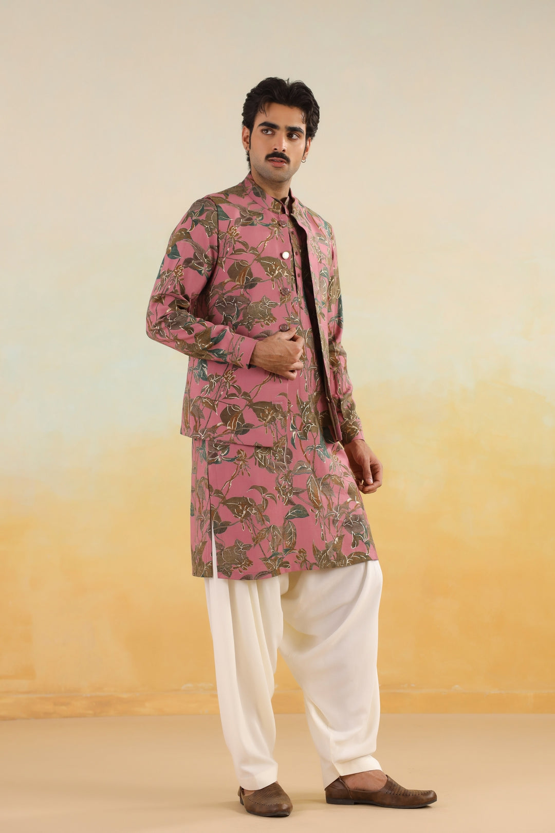 Floral Pink Nehru Jacket - B46770-31/1