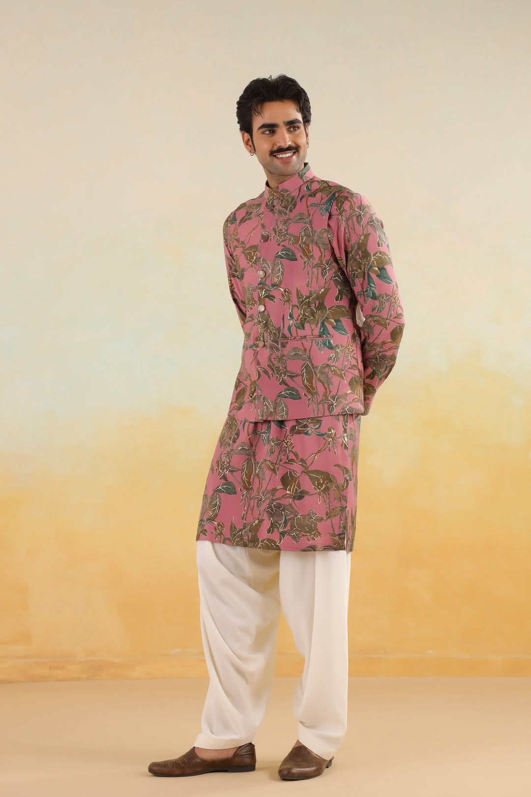 Floral Pink Nehru Jacket - B46770-31/1