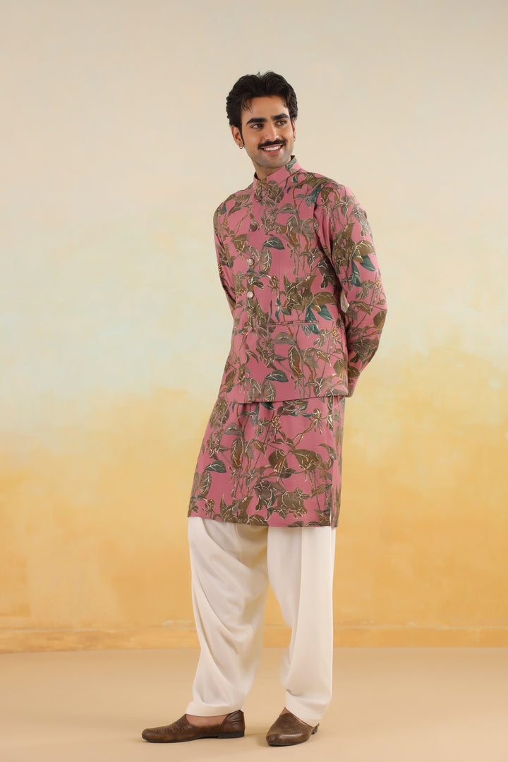 Floral Pink Nehru Jacket - B46770-31/1