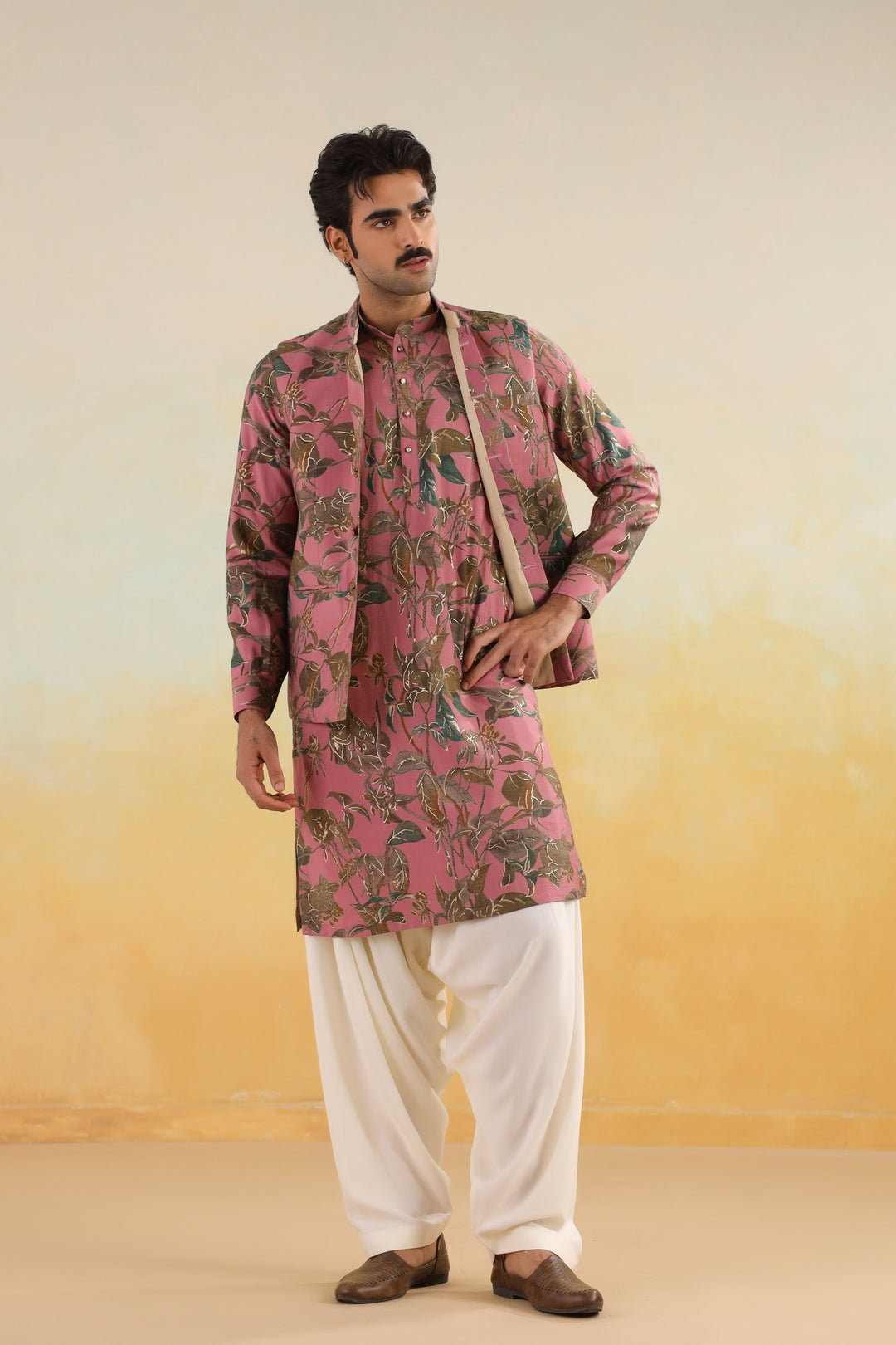 Floral Pink Nehru Jacket - B46770-31/1
