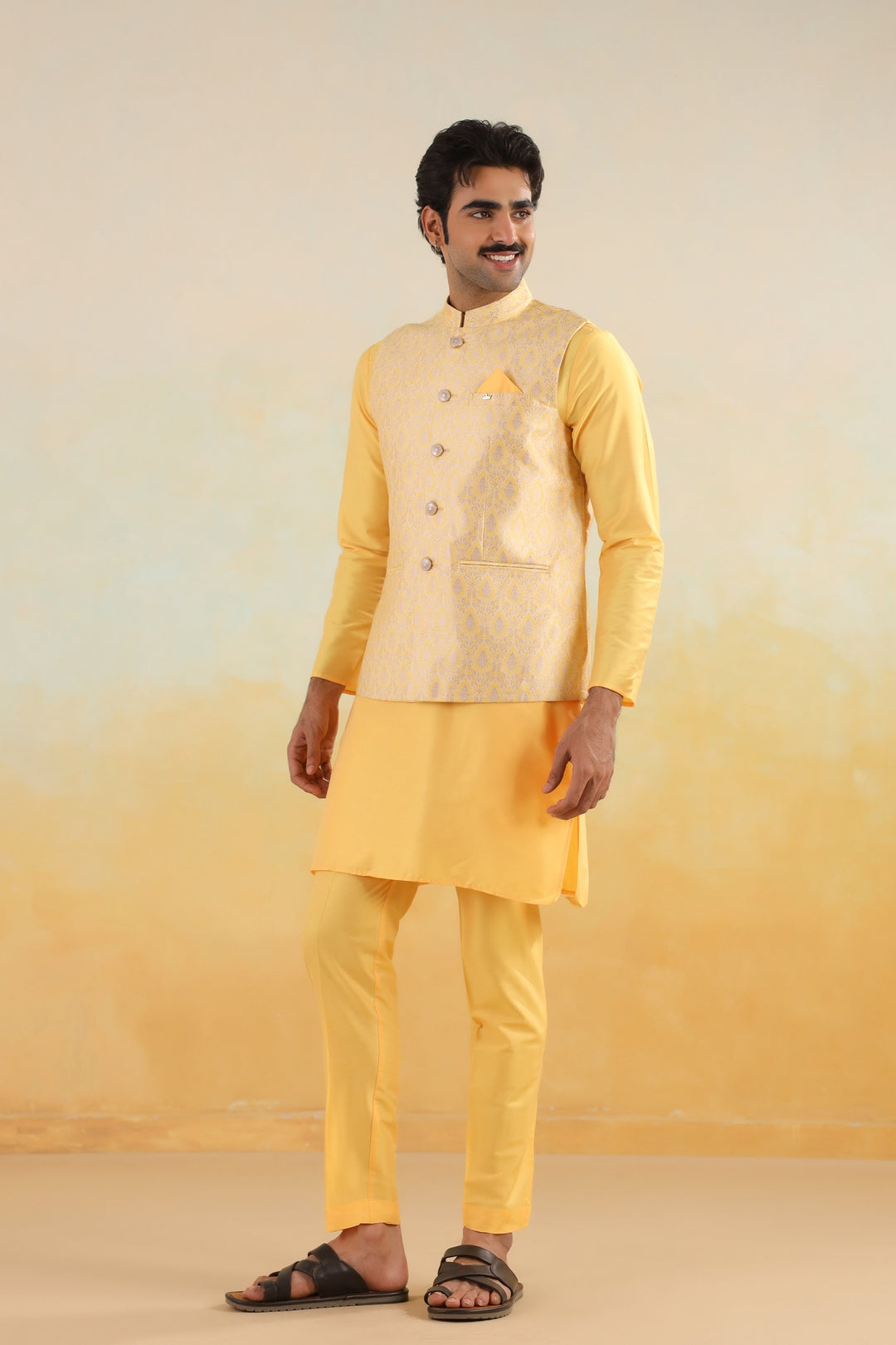 Ethnic Motifs Mustard Jacket Kurta Set - JM42974-95