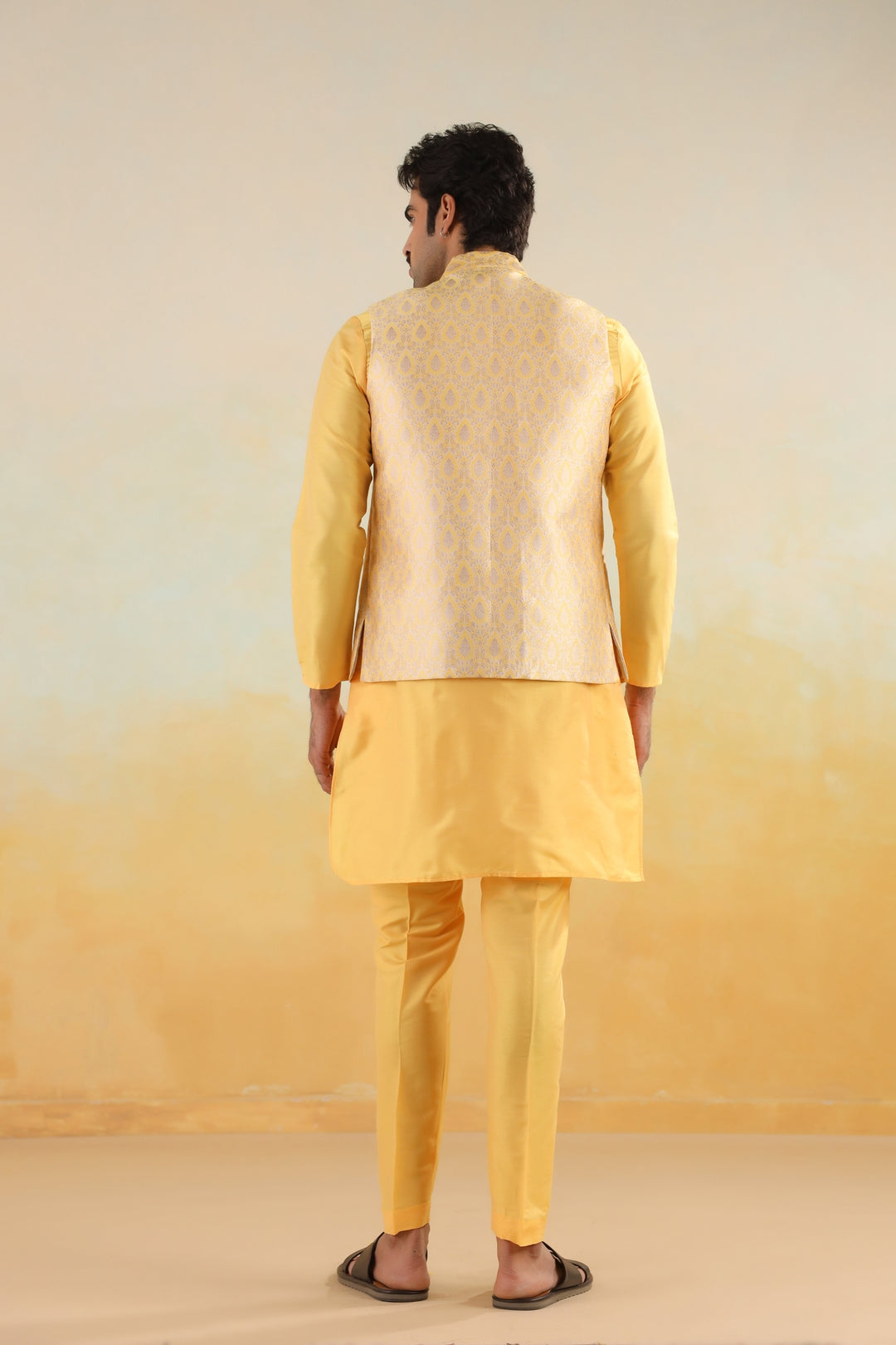 Ethnic Motifs Mustard Jacket Kurta Set - JM42974-95