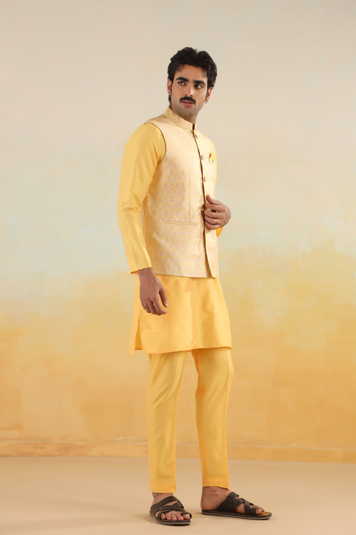 Ethnic Motifs Mustard Jacket Kurta Set - JM42974-95