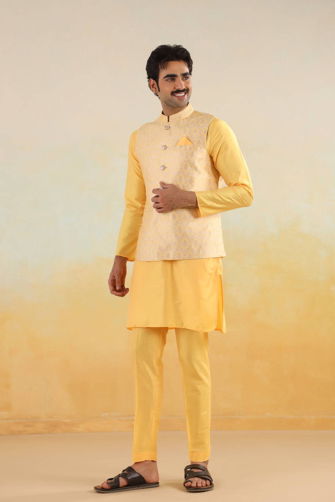 Ethnic Motifs Mustard Jacket Kurta Set - JM42974-95