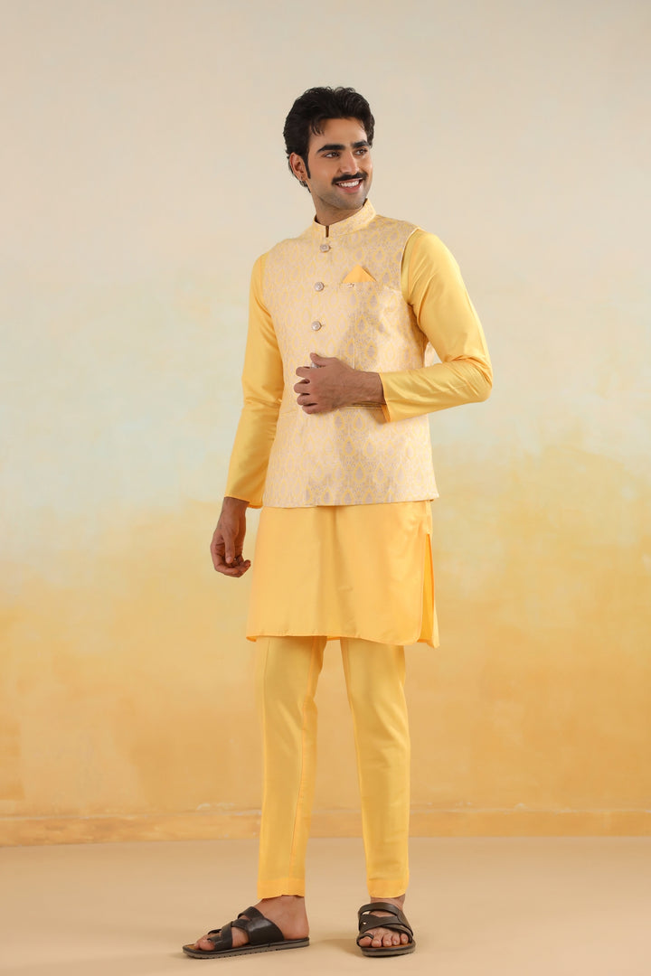 Ethnic Motifs Mustard Jacket Kurta Set - JM42974-95