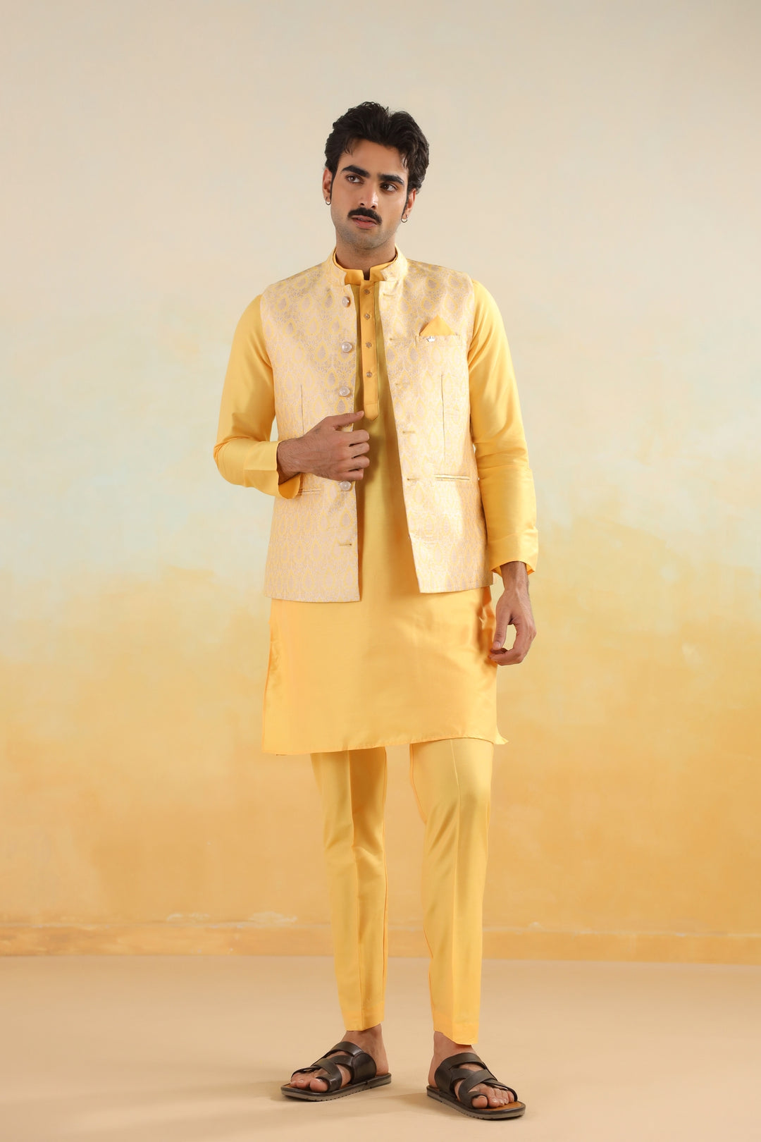 Ethnic Motifs Mustard Jacket Kurta Set - JM42974-95