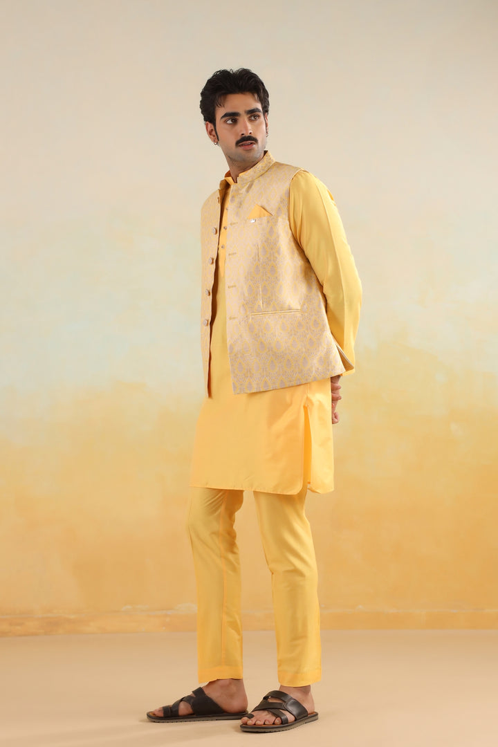 Ethnic Motifs Mustard Jacket Kurta Set - JM42974-95