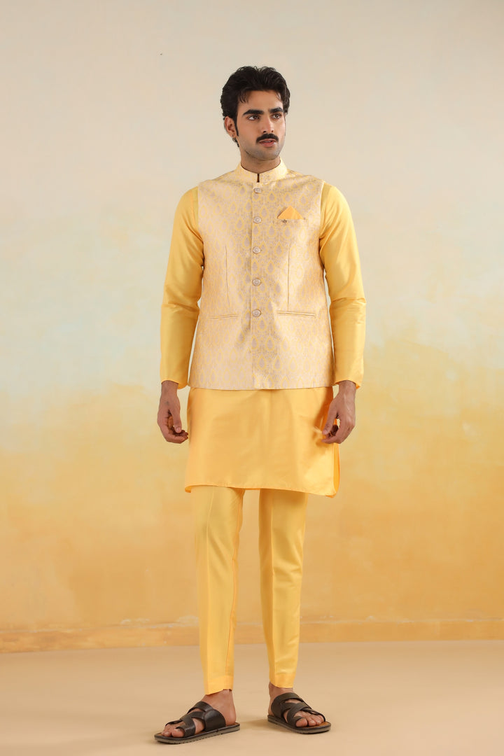 Ethnic Motifs Mustard Jacket Kurta Set - JM42974-95
