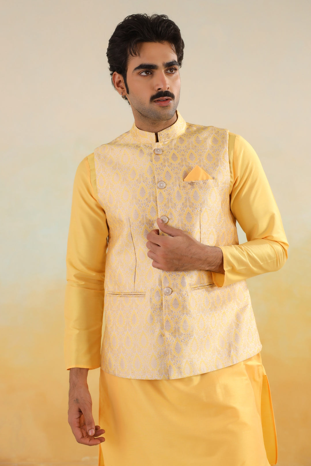 Ethnic Motifs Mustard Jacket Kurta Set - JM42974-95