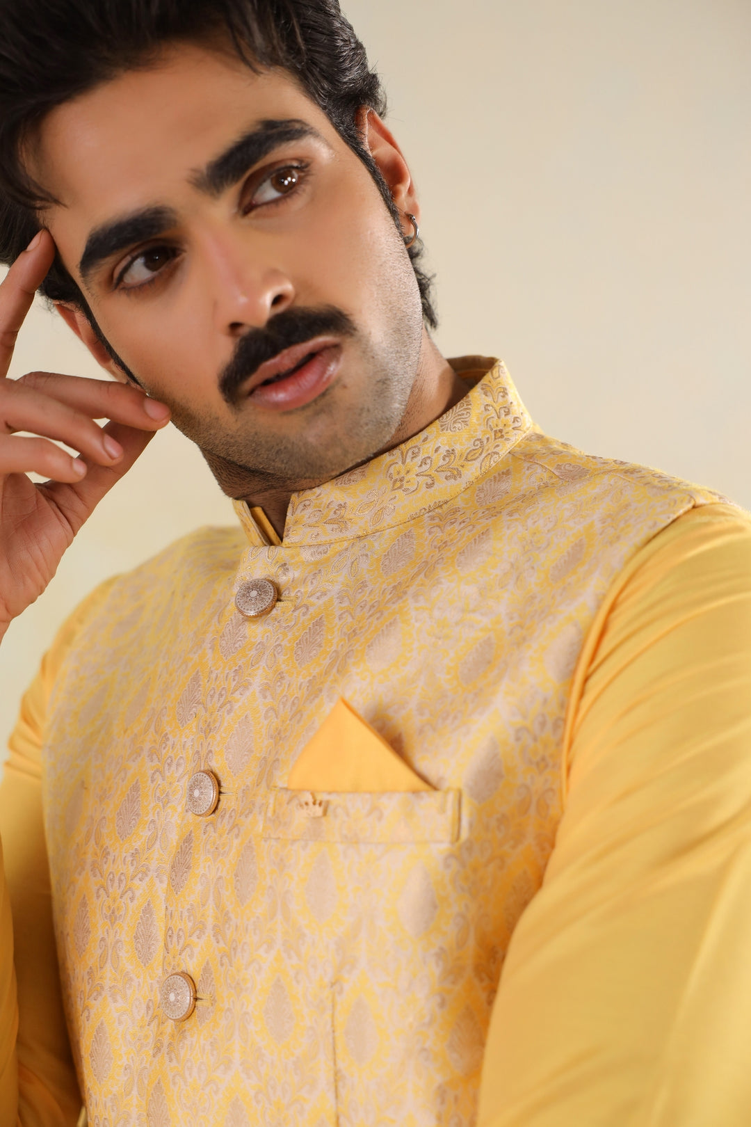 Ethnic Motifs Mustard Jacket Kurta Set - JM42974-95