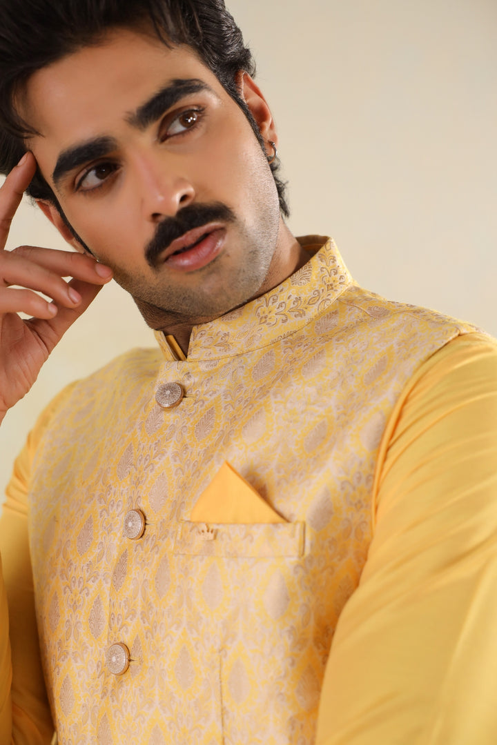 Ethnic Motifs Mustard Jacket Kurta Set - JM42974-95