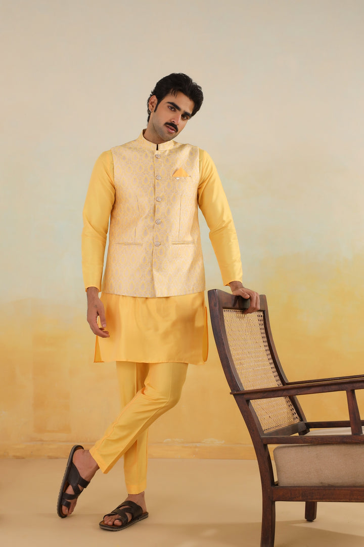 Ethnic Motifs Mustard Jacket Kurta Set - JM42974-95