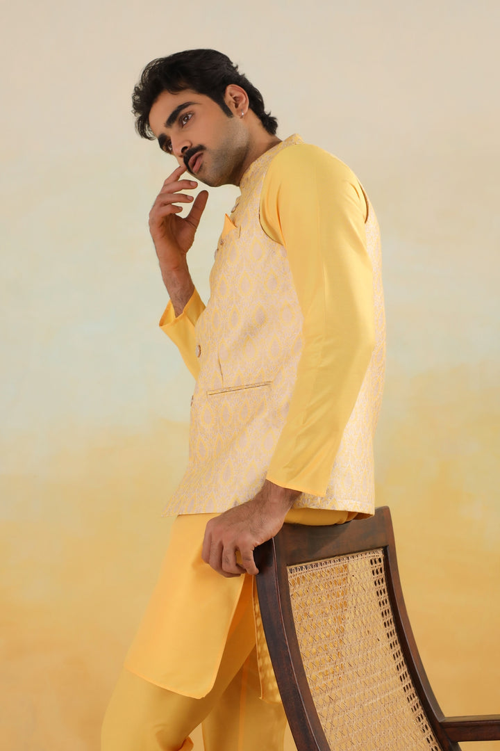 Ethnic Motifs Mustard Jacket Kurta Set - JM42974-95