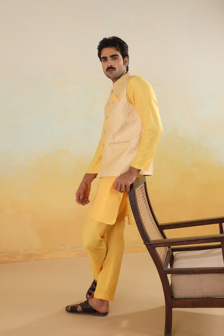 Ethnic Motifs Mustard Jacket Kurta Set - JM42974-95