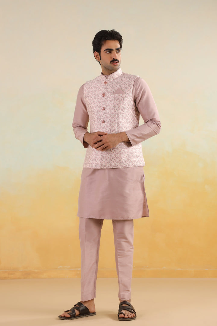 Geometric Pink Jacket Kurta Set - JM45403-1
