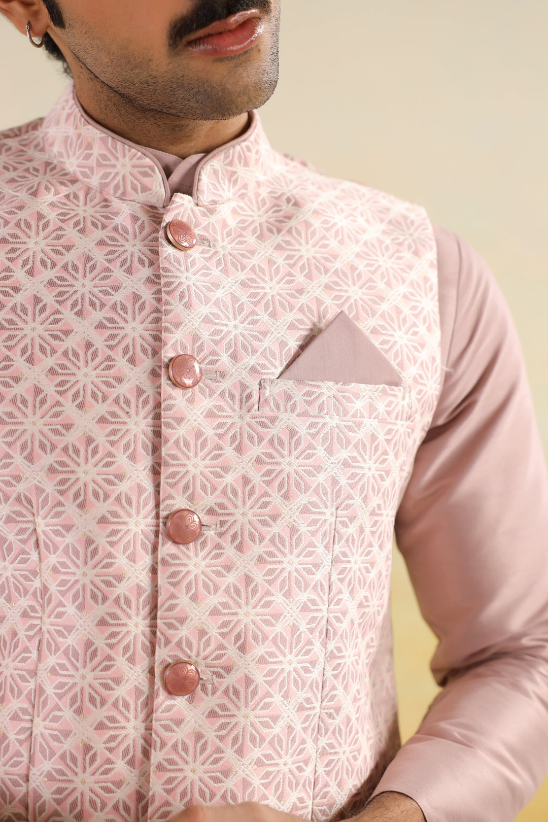 Geometric Pink Jacket Kurta Set - JM45403-1