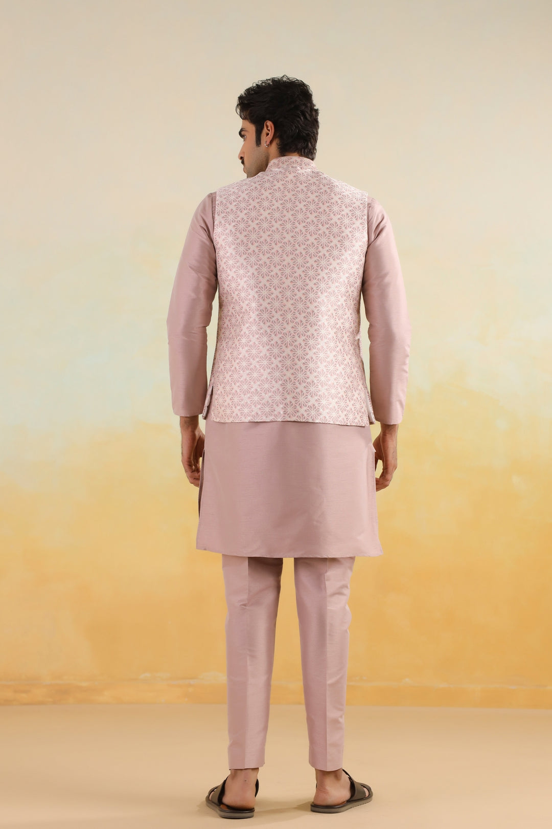 Geometric Pink Jacket Kurta Set - JM45403-1