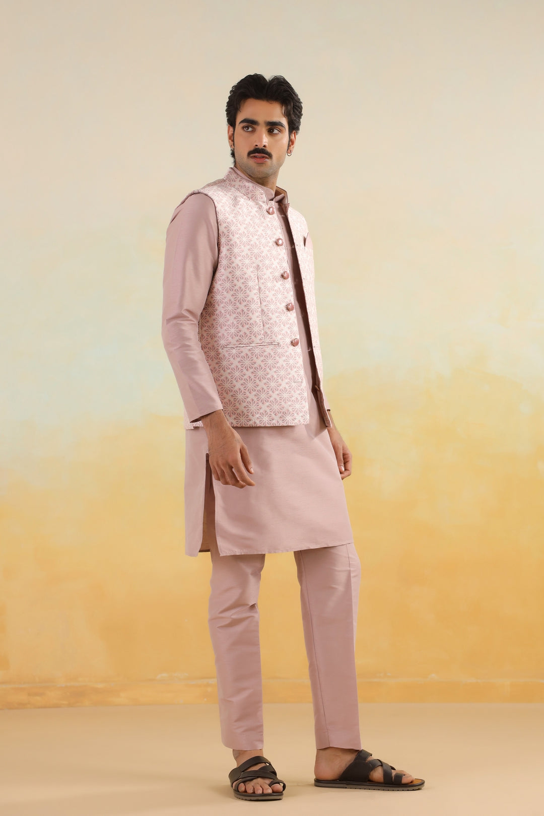 Geometric Pink Jacket Kurta Set - JM45403-1