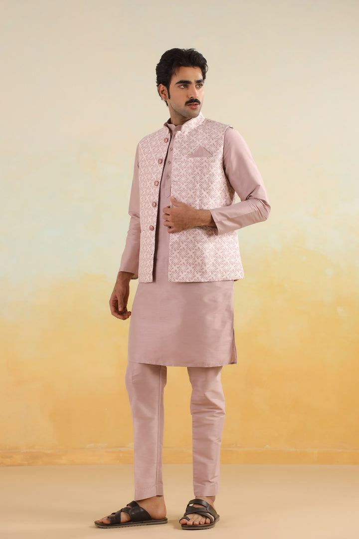 Geometric Pink Jacket Kurta Set - JM45403-1