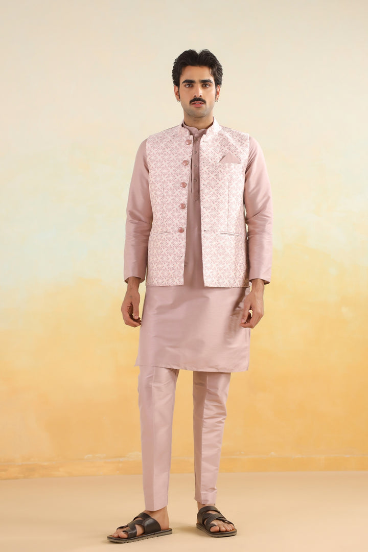 Geometric Pink Jacket Kurta Set - JM45403-1