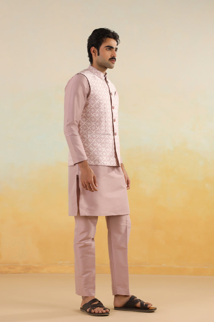 Geometric Pink Jacket Kurta Set - JM45403-1