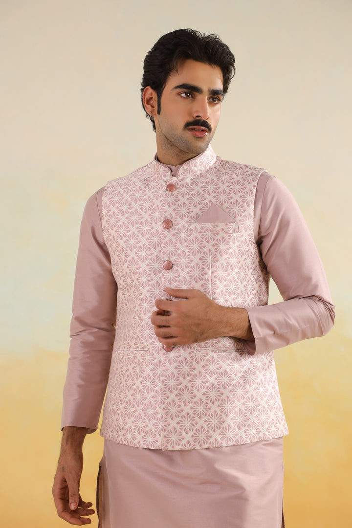 Geometric Pink Jacket Kurta Set - JM45403-1