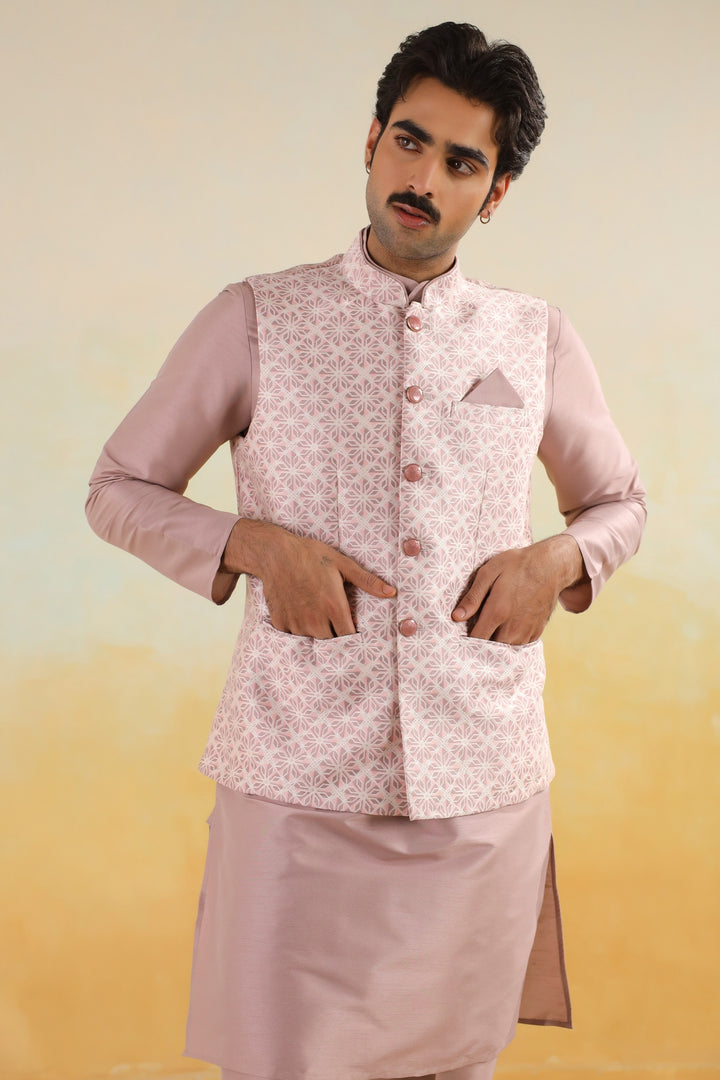 Geometric Pink Jacket Kurta Set - JM45403-1
